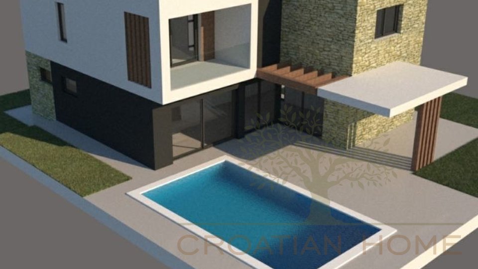 Дом с бассейном с фантастическим видом на море на стадии строительства