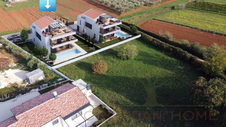 Villa mit beheiztem Pool in bester Lage nur 4000m zum Meer in ruhiger Siedlung bei Porec mit Meerblick